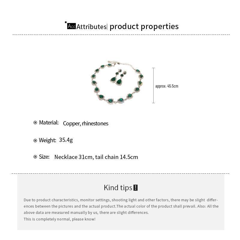 Elegante Conjunto de Joias Gota de Strass Estilo Francês: Colar e Brincos de Luxo para Mulheres