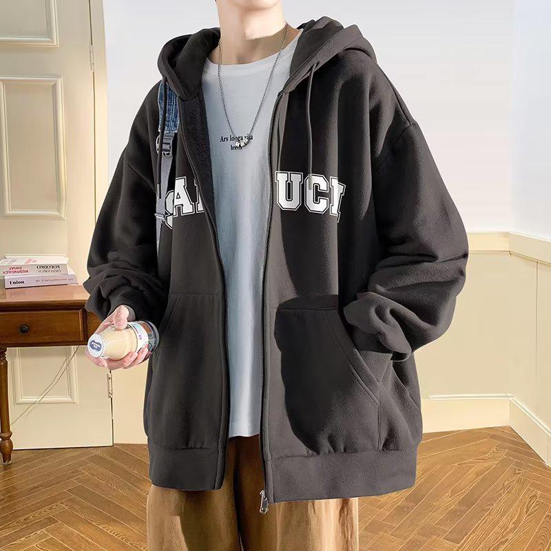 

Men s Trendy Hooded Zip-Up Sweatshirt Jacket with Velvet Lining for Spring, Autumn, and Winter M