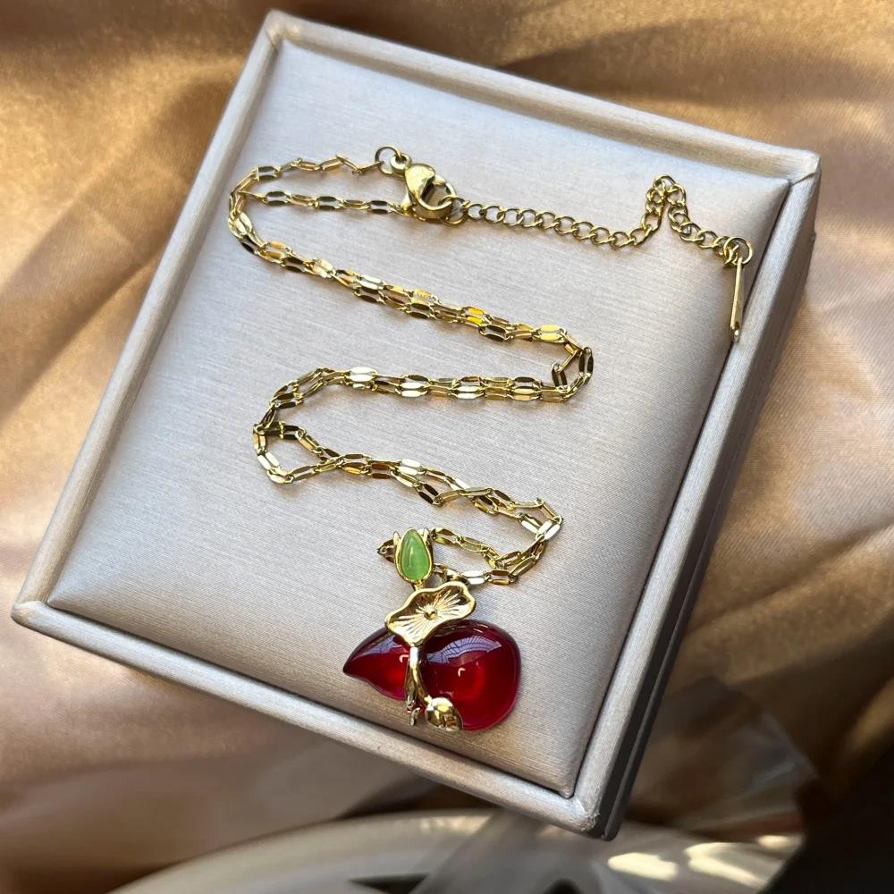 1PC Champagne Crystal Gourd Pendant Gold Plated Copper Necklace Stainless Steel Chain for Women Girl Vacation Party Jewelry Gift