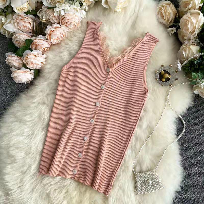 Lace Sleeveless Knit Vest for Women - Sexy, Slimming Summer Suspenders for Outerwear and Innerwear