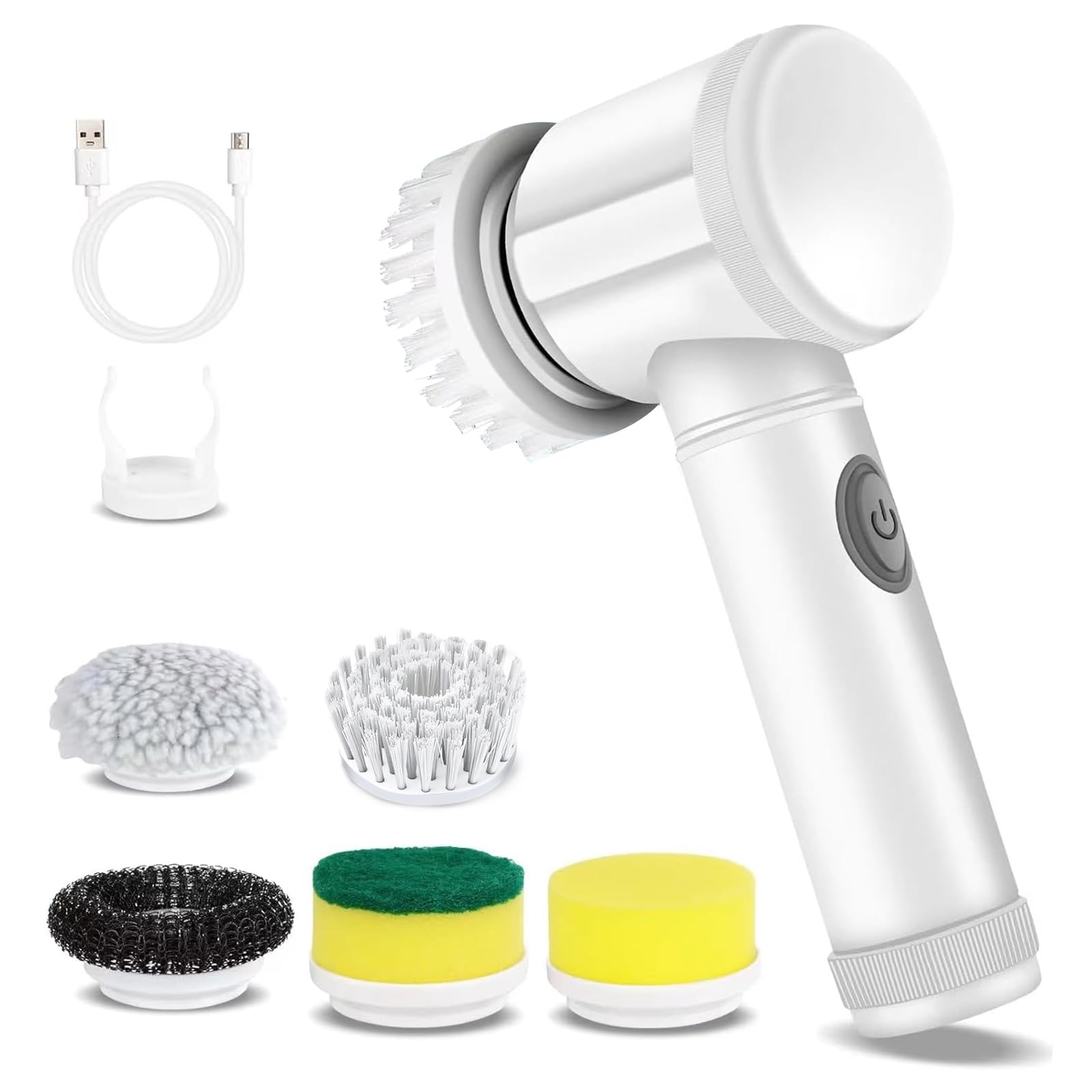 

Электрическая щетка для чистки ванны Kumomi поставляется с 5 сменными вращающимися щетками, USB-зарядка, для удаления стойких масляных загрязнений, щетка для чистки туалета, полировщик, насадки, белый