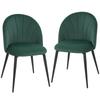 Armless Dining Chairs with Curved Backrest 2-Piece Set, Velvet-Look Accent Chairs for Kitchen, Living Room, Dark Green