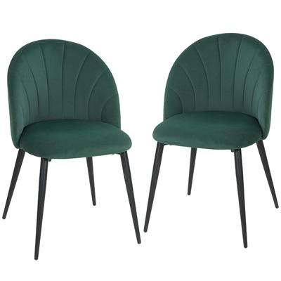 Armless Dining Chairs with Curved Backrest 2-Piece Set, Velvet-Look Accent Chairs for Kitchen, Living Room, Dark Green