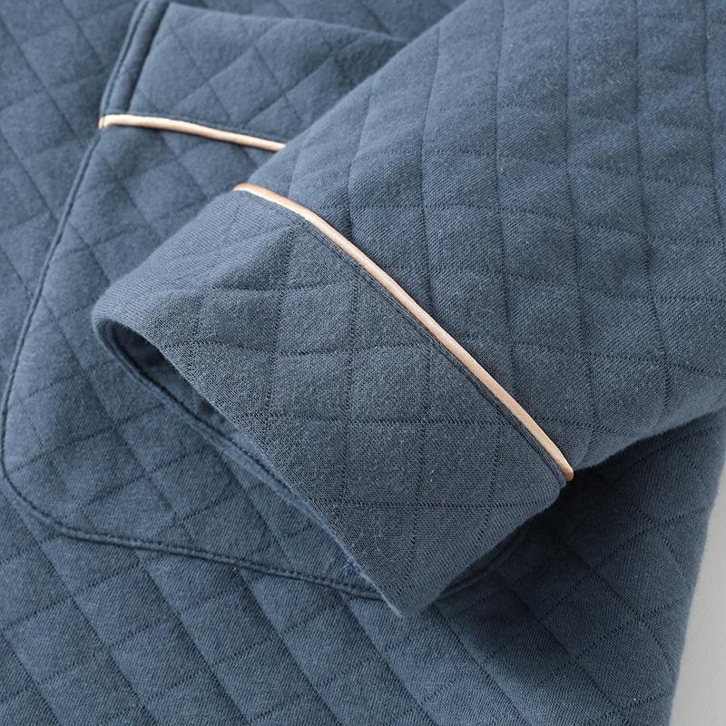 Męska Pikowana Piżama z Bawełny Powietrznej - Ciepły Zestaw z Długim Rękawem na Jesień/Zimę