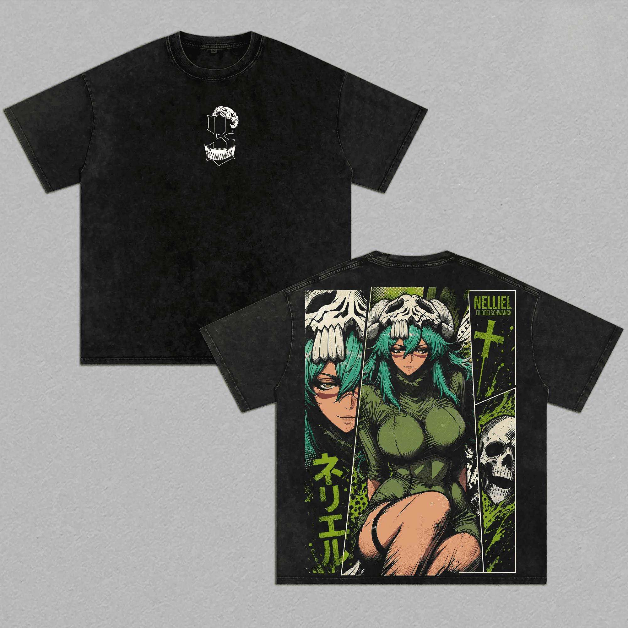 BLEACH Nelliel Tu Odelschwanck Printed T-shirt Anime Vintage Washed T Shirt Summer Short Sleeve Cotton Tee Clothes Men Clothing S чёрный