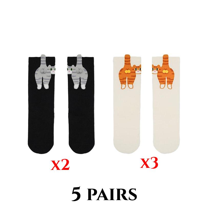 

2/5/10 пар мультяшных милых кошачьих носков из хлопка каваи лолита вязаные носки женские для девочек средней длины носки для сна с принтом кошек носки для пола 5 Pairs
