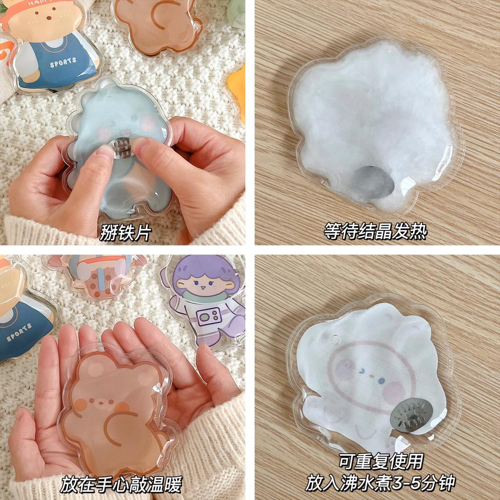 Calentador de manos reutilizable, autocalentable, transparente, con estampado de dibujos animados, para mantener el calor, seguro, calentamiento rápido, paquete de calentadores de manos con forma de conejo