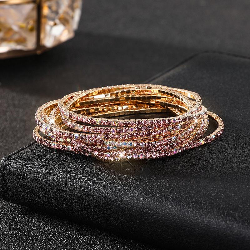 Diamond Elastic Bracelet Color Zircon Rhinestone Claw Chain Crystal Bracelet Gemstone Full Diamond Jewelry