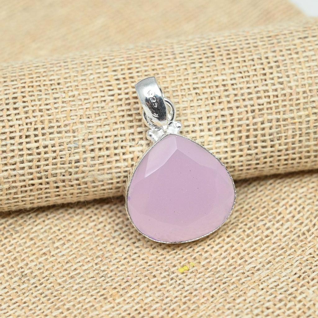 Pink Chalcedony Gemstone 925 Sterling Silver Jewelry Charming Pendant Handmade Gift For Her