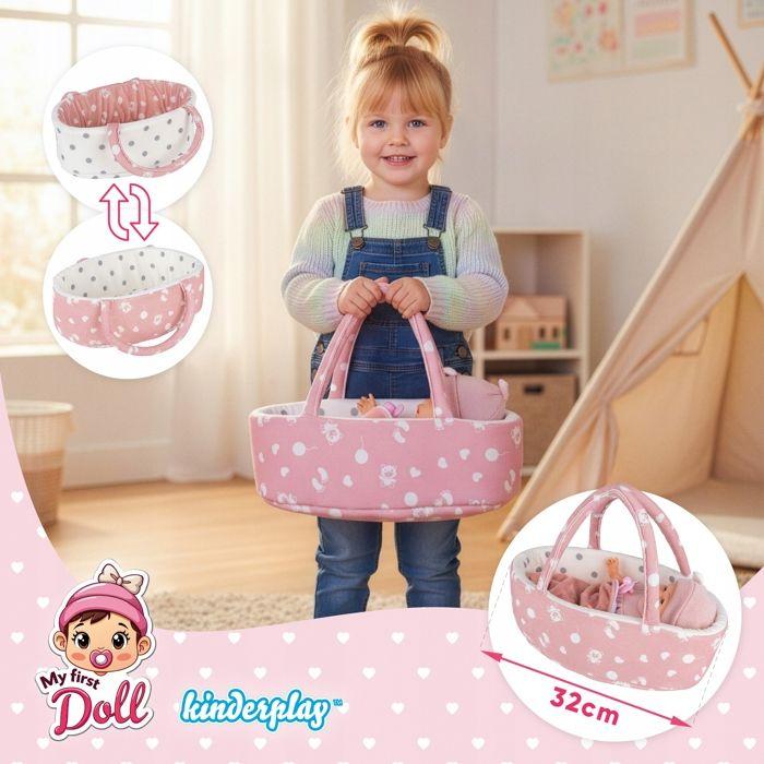 Poupée bébé 30 cm avec porte-bébé, oreiller, couette et tétine – Kinderplay (KP0662)