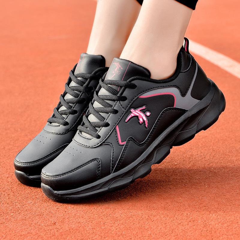 Women's shoes leather surface waterproof sports shoes spring lightweight soft sole running shoes women's casual shoes black shoes female brand