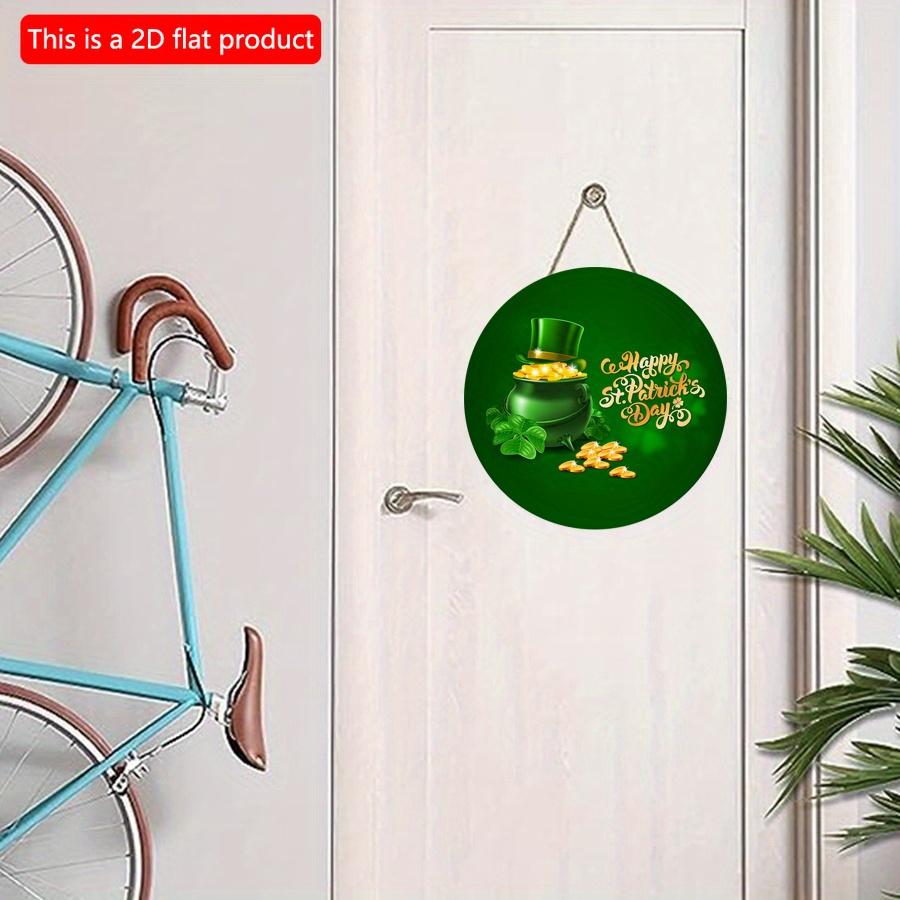 2D Flat 20*20cm1pc Happy St.Patrick's Day Three-leaf Clover&gold&hat Patterns Green Theme Round Door Pendant, St.Patrick'sDay Hanging Wooden Suitable