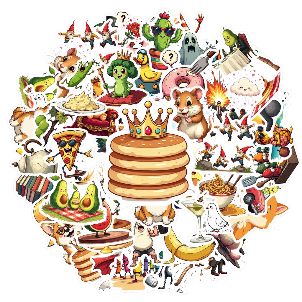35-70pcs Fun Food Animal’S Life Stickers Whimsical Characters Teacher Reward Stationery Stickers Diy Graffiti Decals