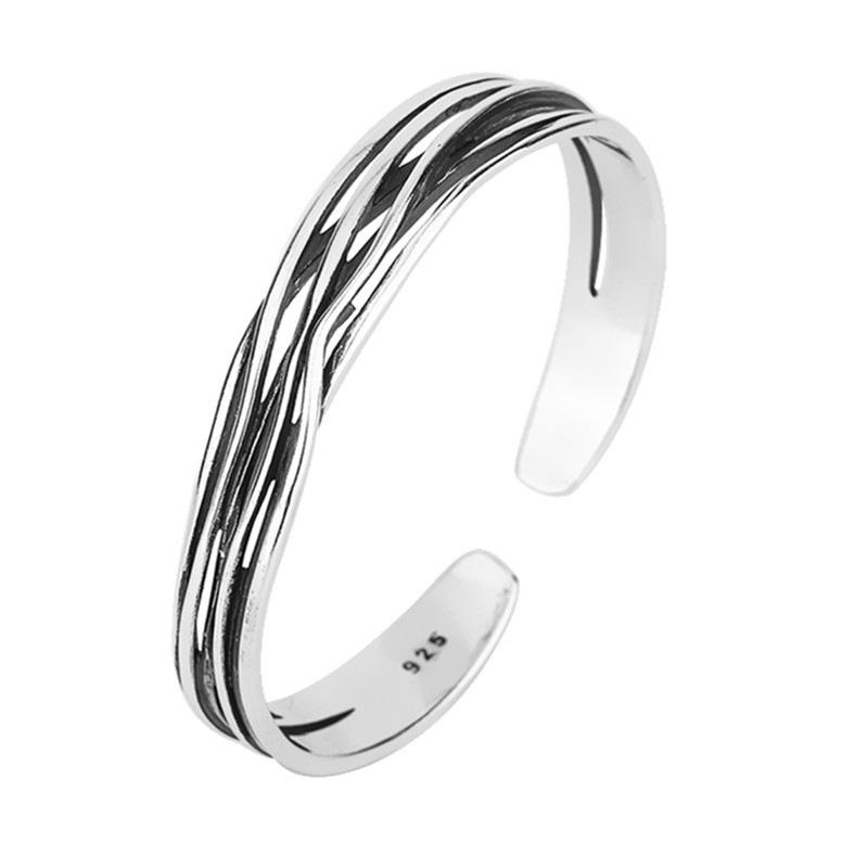 Wave Weave Personalized Minimalist Silver Punk Bracelet - Open Design Bangle