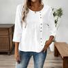 Damen T-Shirt Rundhals Halbarm Lockerer Schnitt Pullover Oberteile Einfarbige Knöpfe Dekoration Sommer Lässige Oberteile Tägliche Kleidung
