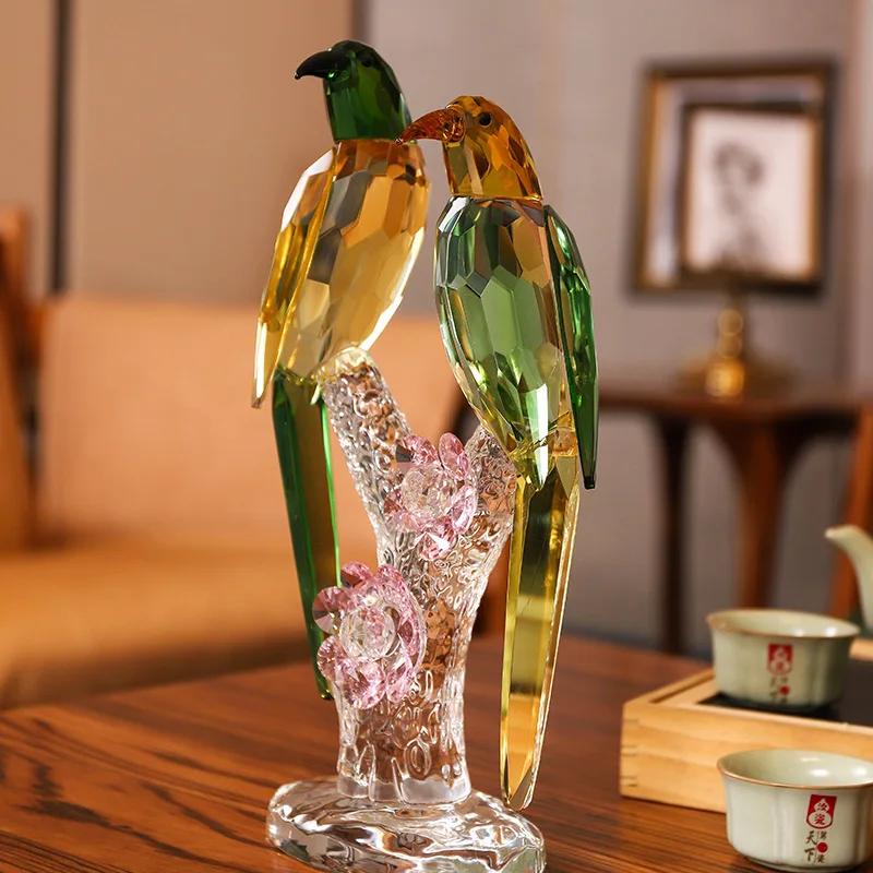 Crystal Bird Stained Glass Handicraft Crystal Psittacula Artificial Animal Sculpture Decorative Figurines Home Decoration