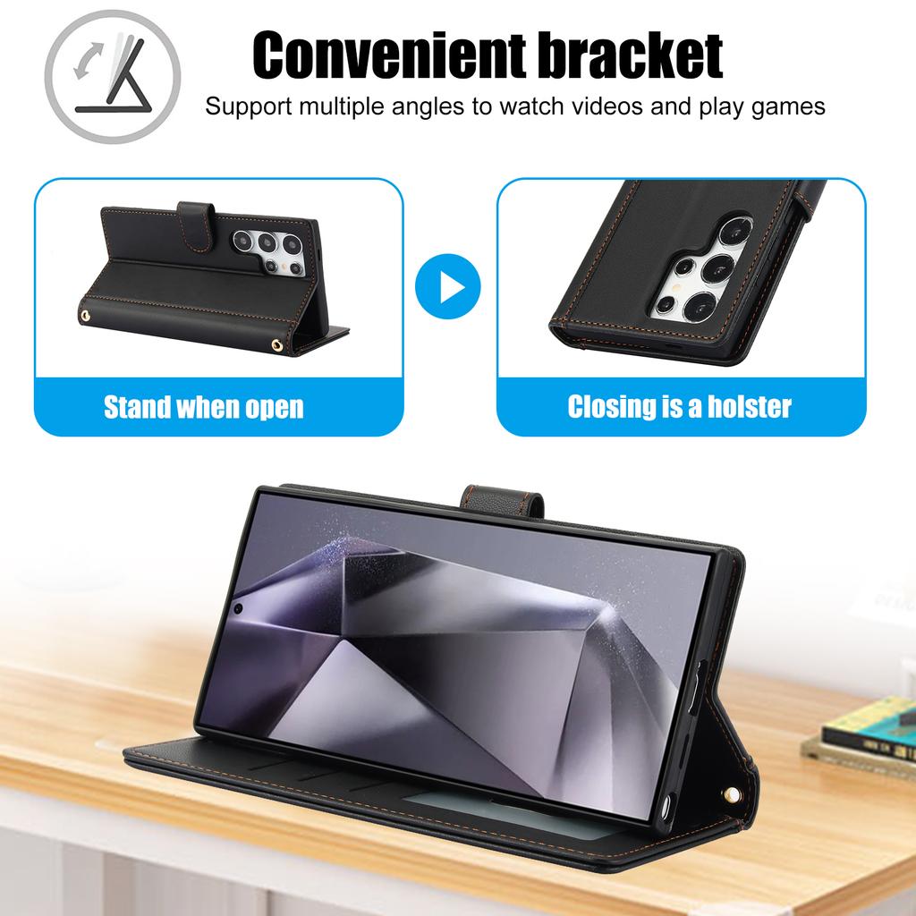 Für Samsung Galaxy S25 Ultra Hülle PU Leder Ständer Ansicht Handy Brieftasche Abdeckung mit Handschlaufe