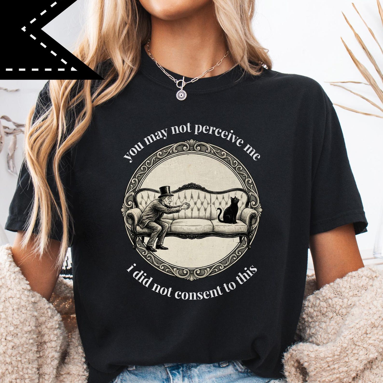 You shall not perceive me i did not consent to this, Black Cat Graphic Tee, Vintage Style, Comfort Colors® shirt L