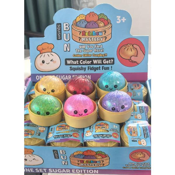 New Arrival Kawaii Steamed Bun Squeeze Squishy Toy, Cute Face Slow Rise Fidget Toy with Mini Bamboo Steamer Blind Box