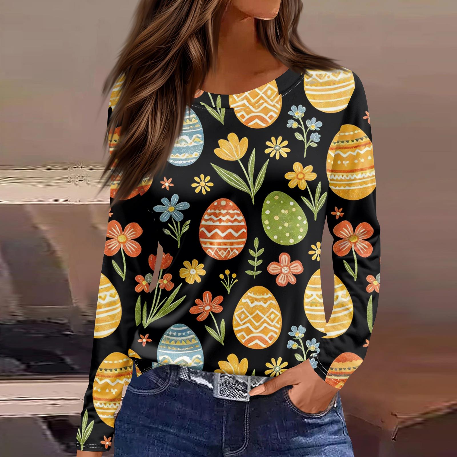 

Women s Fashion Casual Slit Hem Round Neck Long Sleeve Loose Printed T-Shirt Ladies Top XL жовтий