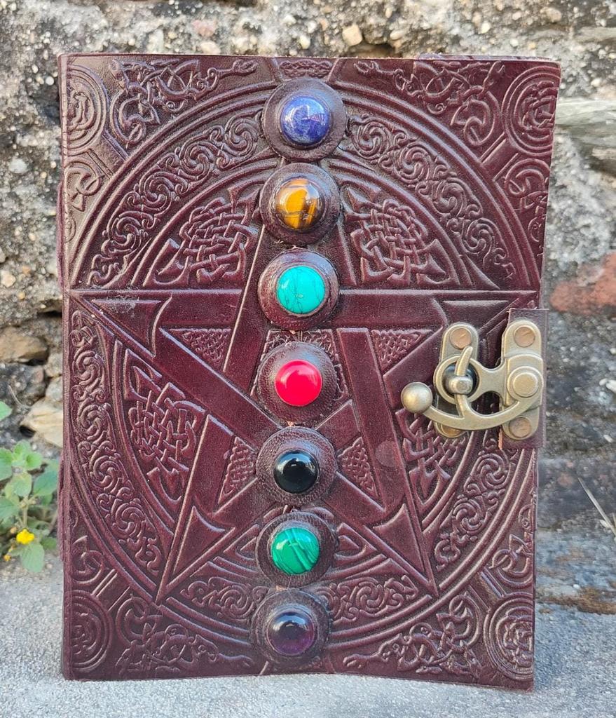 Leather Seven Stone Journal: Embossed Pentagram, Celtic Design