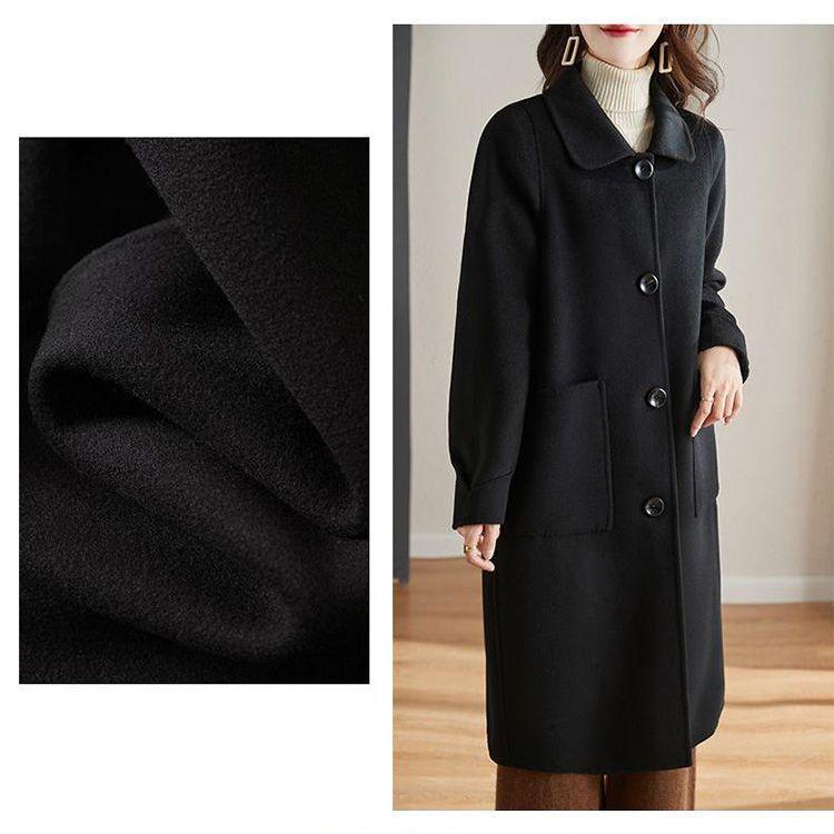 Cappotto di Lana Stile Hepburn Coreano - Grigio, Lunghezza Media, Vestibilità Slim, Soprabito Largo per Autunno/Inverno.