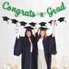 Glitter Green Congrats Grad Decorations Banner Pre-Strung Graduation Decorations Class of 2026 Banner Green and Black Congrats Grad with Tassel Decor