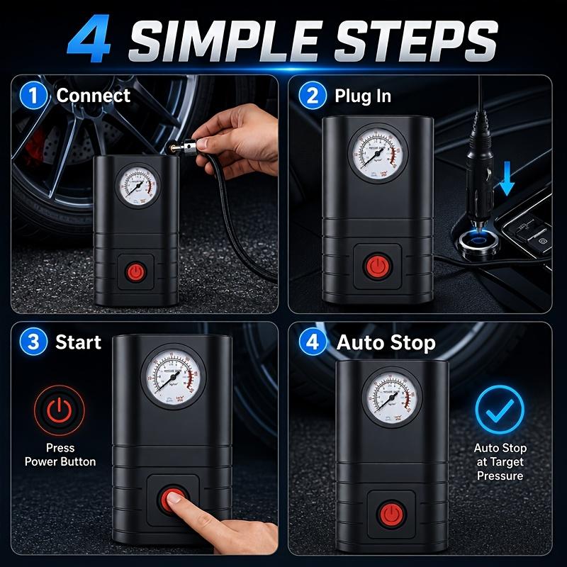 Portable Tire Pressure Gauge with Integrated Air Pump for Car Tire inflation210PSI Air Pressure22Tank Design with Rechargeable Battery LED Lighted