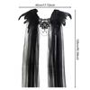 Design Black Yarn Black Tulle Draped Veil Black Feathered Shoulder Wrap Cape with Lace Collar Tulle Veil for Women for Halloween