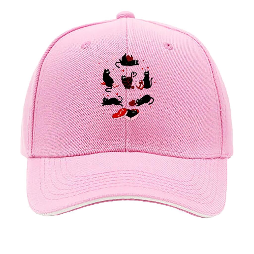 Valentine Black Cats Heart Box Love XOXO Yarn Sandwich Baseball Cap Unisex Women Sun Cap Outdoor Workouts Hat