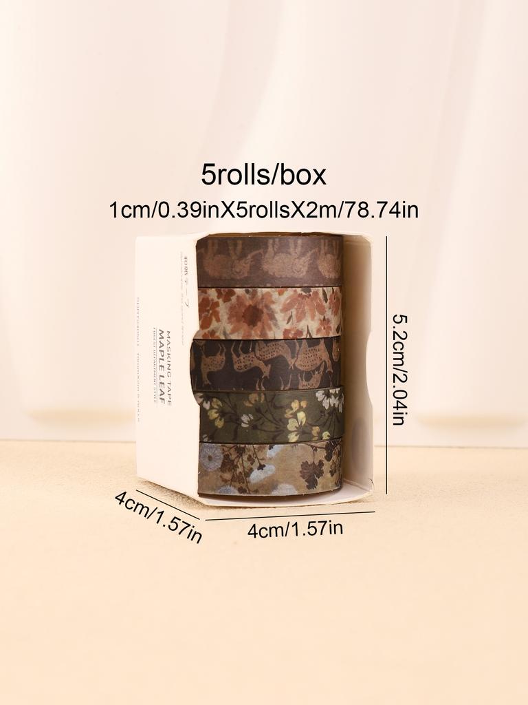5rolls/Box Leaf Pattern Washi Tape Autumn Washi Tape Scrapbooking Stationery Masking Tapes Art Supplies Gift Sticker Washi Tape