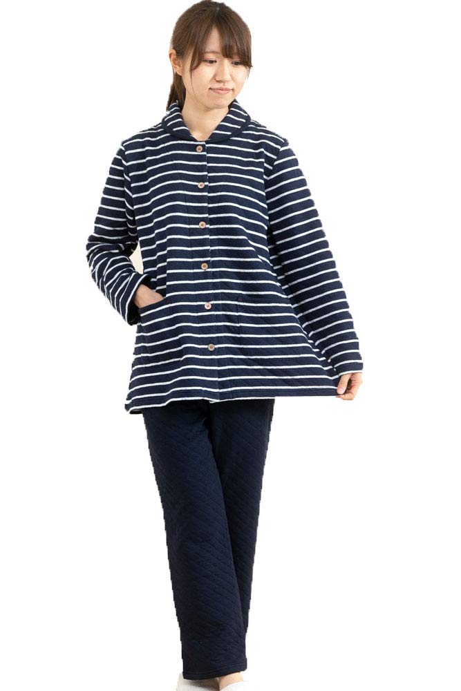 

Eye Cotton Quilted Knit Pajamas with Open Long Winter Sizes K s Women s Skin-Friendly 100% Front, Sleeves, Loungewear, Nightwear, S/M/L/LL (S Navy)
