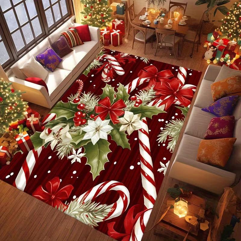 VIKAMA Christmas Living Room Carpet Non-Slip Easy-To-Clean Mat Bedroom Entrance Carpet New Year's Greetings Home Decoration