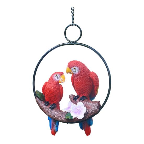 Parrot Pendant, Waterproof Resin Outdoor Garden Decoration with Iron Ring Suspension, Realistic Macaw Pair Hanging Ornament for Balcony Trees Indoor