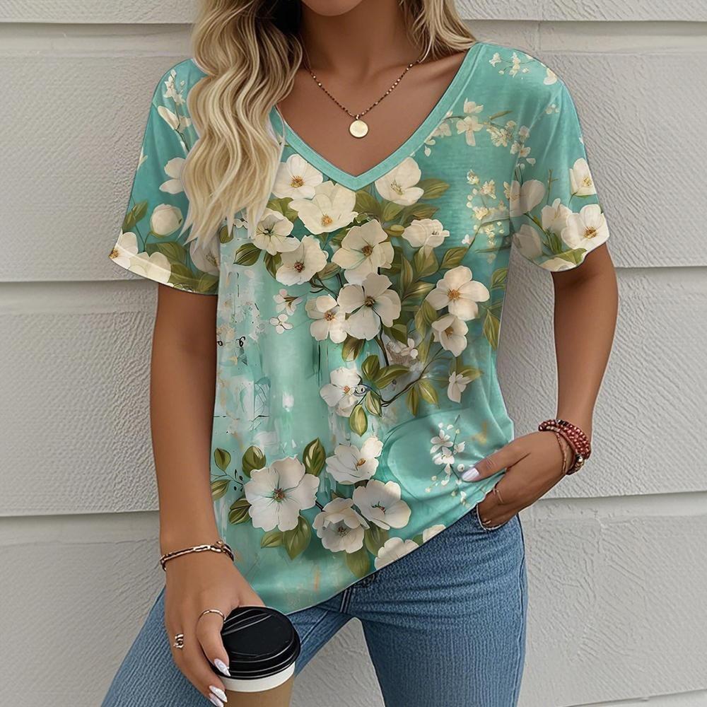 

Модные футболки с 3D-принтом цветов для женщин, уличная одежда, футболка с V-образным вырезом, топы, оверсайз, Харадзюку, одежда оверсайз для женщин XXXL
