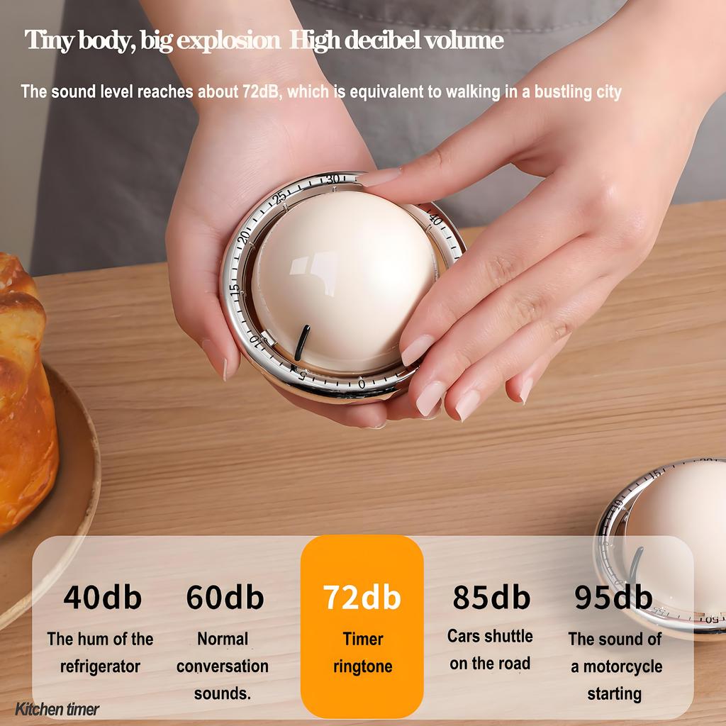 No-Battery Mechanical Kitchen Timer | 60-Min Wind-Up with Loud Alarm & Magnetic Backing | for Cooking, Classroom, Home Use