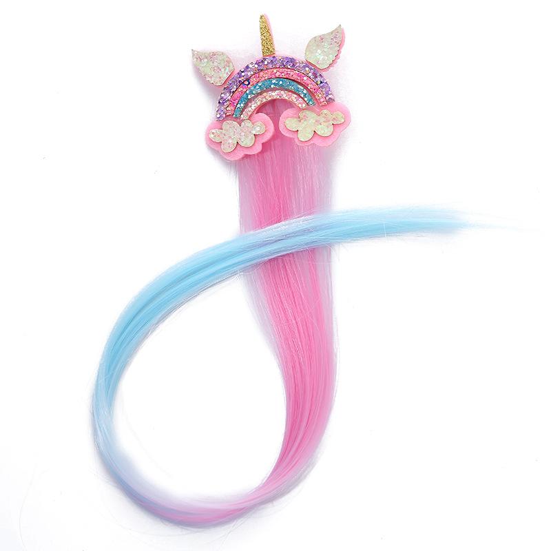 2022 Rainbow Bowknot Hair Accessories Pigtail Wig Sequin Unicorn Glitter Hair Clips for Girls