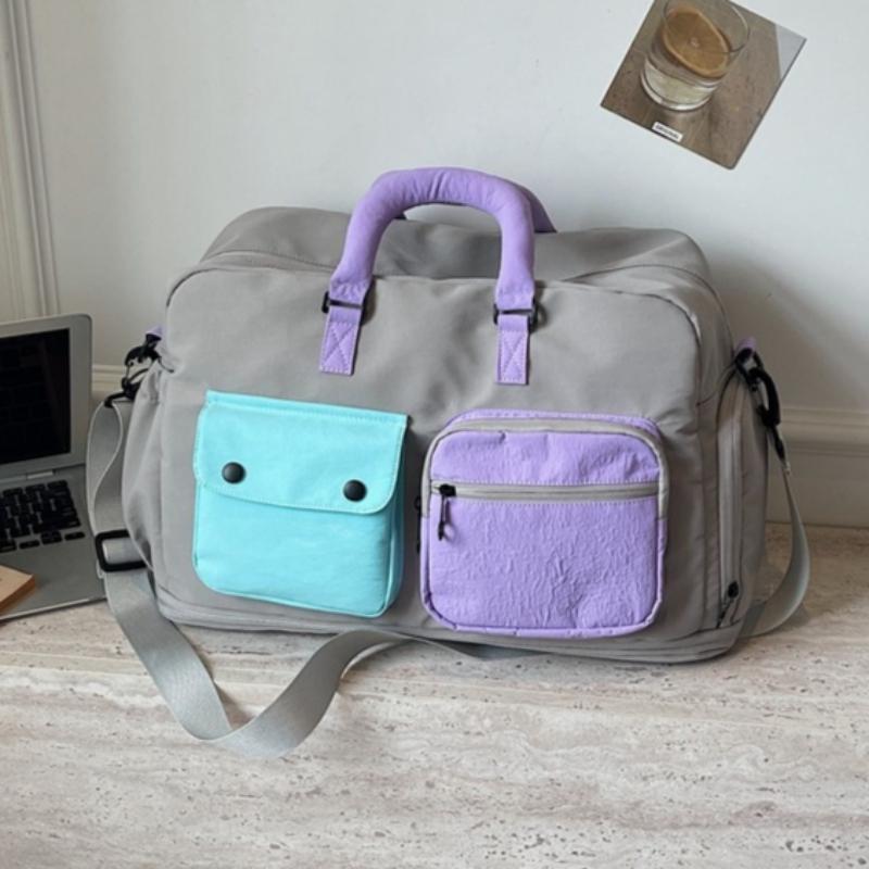 Fashionable Color‑Block Splicing Travel Bag Sports and Fitness Bag Yoga Handbag Suitable for Travel Gym Tourism Weekend Trip and Other Scenes