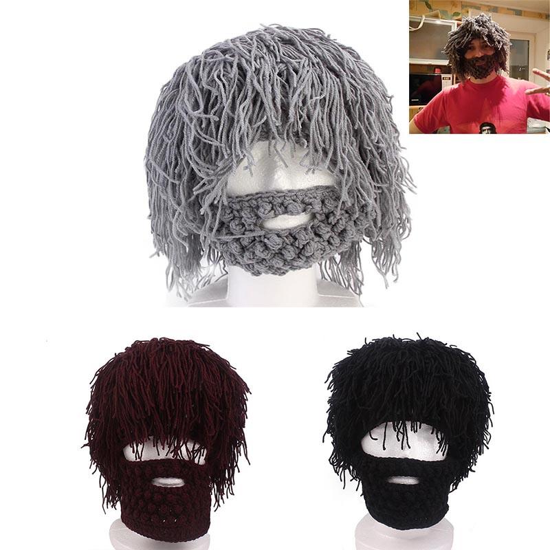 Hobo Mad Caveman Style Winter Knit Beanies With Premium Wig Beard Design**