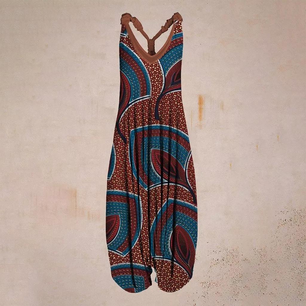 Racerback  Jumpsuit Spaghetti Straps Vintage Paisley Overall Jumpsuit