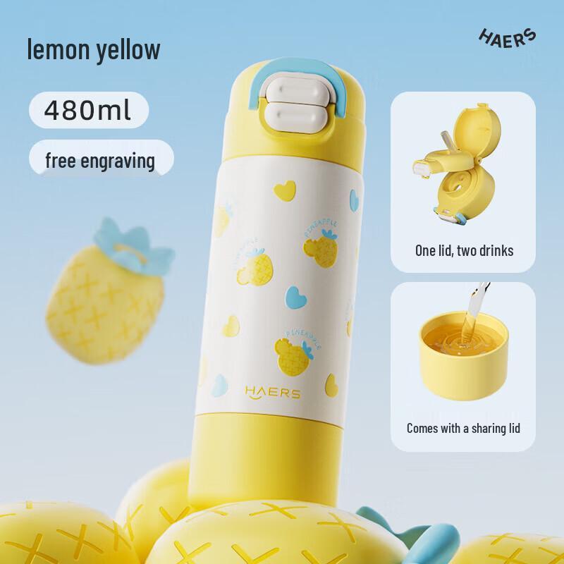 HAERS Kids Insulated Straw Water Bottle 480ml