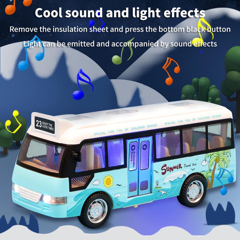 School Bus Sound Light Tour Bus Model Boy Toy Diecasts Toy Vehicles Kids Gift Simulation Bus Model