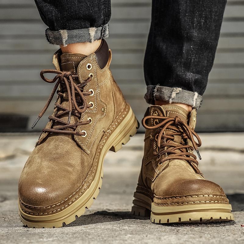 The Same Ins Rhubarb Boots Men's Autumn and Winter Velvet High-top Boots Men's Martin Boots Men's Couple Cotton Shoes Tooling Boots