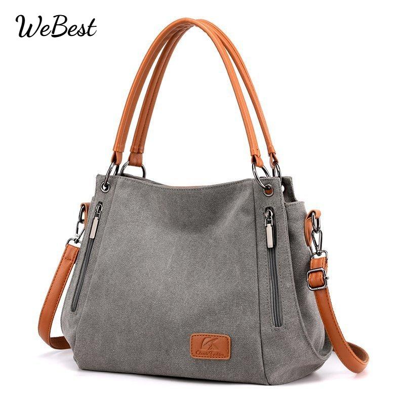 New Women Bag Canvas Shoulder Bag Fashion Solid Color Crossbody Bag Large Capacity Trendy Casual Lightweight Tote Bag