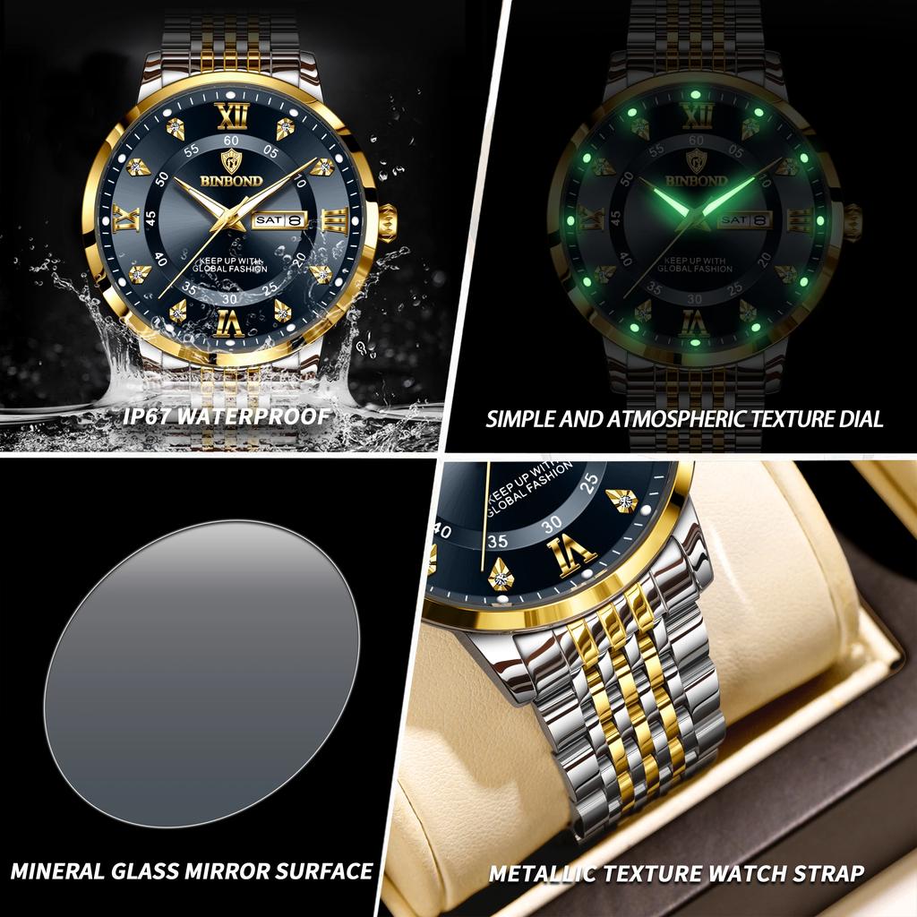 Luxury Business Men Wristwatch Waterproof Luminous Date Military Man Watch Stainless Steel Fashion Men's Quartz Watches