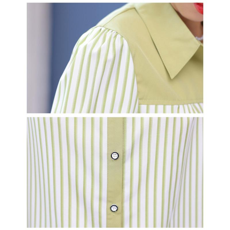 YYFS Women's Fashion Casual Spring Autumn Stripe Print Long Sleeve POLO Neck Blouses & Shirts