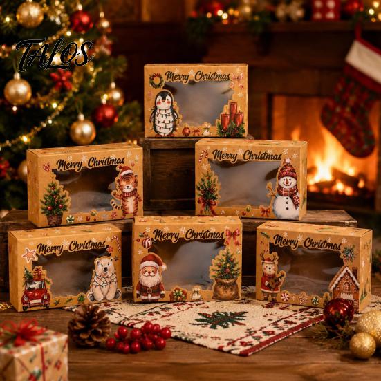 Weihnachtskeksschachteln 6 Stück Papiergeschenkboxen, mit Xmas-Farben bedruckt, faltbare Leckerli-Süßigkeiten-Verpackung für Feiertagsbäckerei-Desserts, Süßigkeiten, Leckereien,