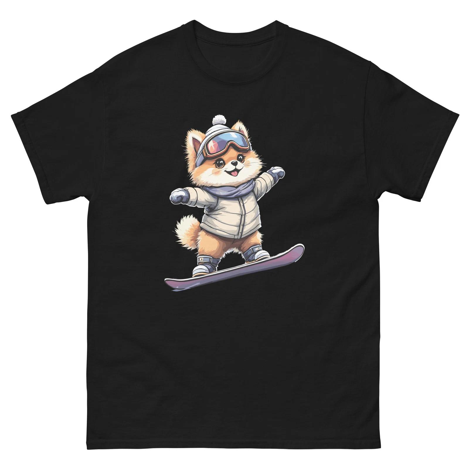 Pomerainian Dog Snowboarding Fun Snowboarder T-Shirt 4XL