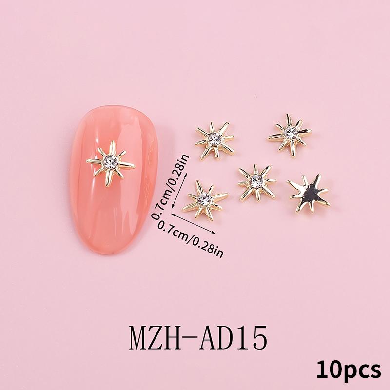 10 stuks 3D Metalen Holle Pentagram Sterren Kristal Nagel Charms Vijfhoekige Ster Strass Steentjes Nagels Kunst Decoraties Sieraden Manicure