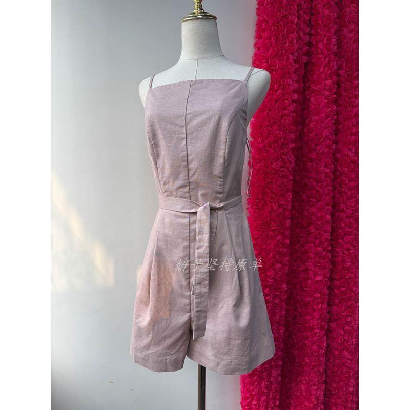 

Экспортный Однотонный Комбинезон из 40% Льна Силуэтный Чистый и Аккуратный Минималистичный Модный Лотосово-Розовый Комбинезон на Подтяжках Distressed pink jumpsuit M